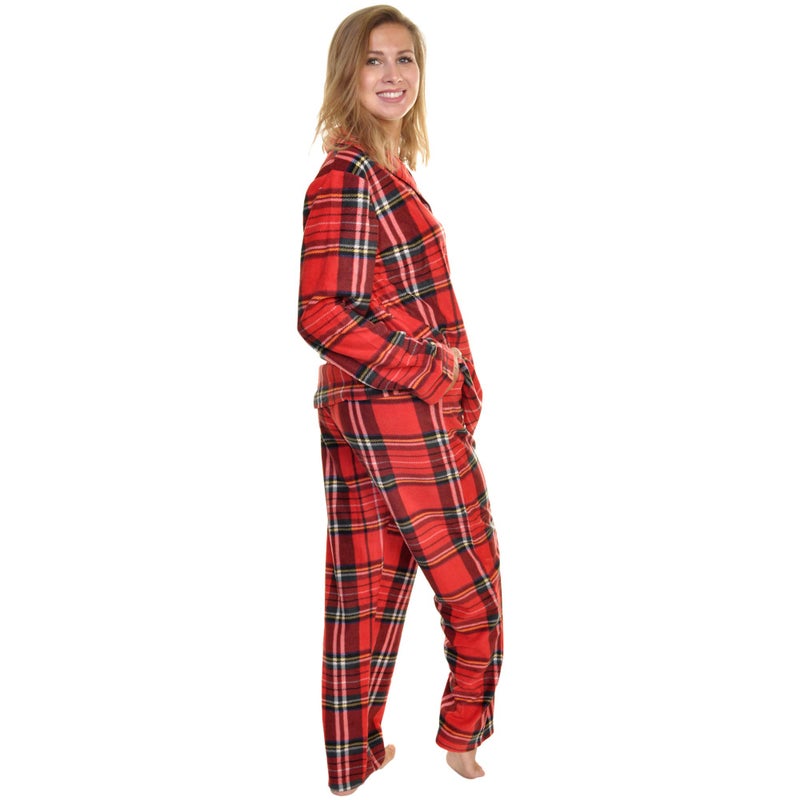 Angelina Women's Pajama Set Cozy Fleece with Notch Collar and Pockets | PJ56_L | Holiday Christmas Plaid - Image 2